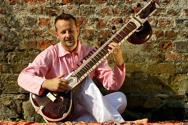 traveler with sitar traveler with sitar jin jang stock pictures, royalty-free photos & images