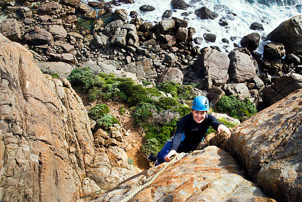 Western Australian Sea Cliff Climbing stock photo