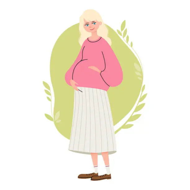 Vector illustration of A young pregnant woman. Tender image of future mother. Concept of pregnancy.