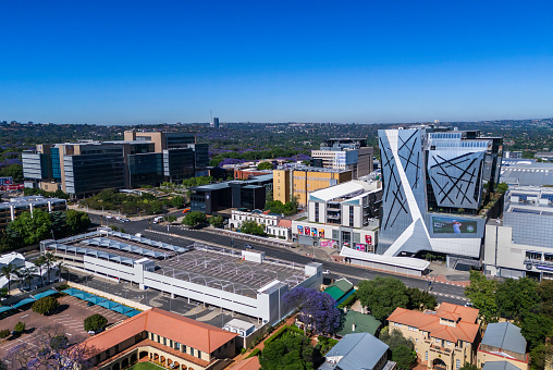 Rosebank seen with the Shopping Mall and the Gautrain Station in Johannesburg