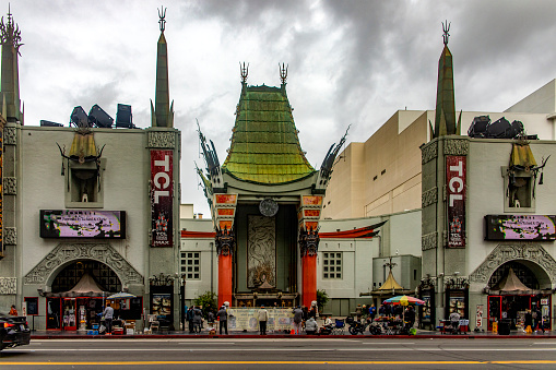 Los Angeles, United States of America; January 15, 2023: The famous TCL Chinese Theater in Hollywood on the Walk of Fame in the Californian city of Los Angeles is a place highly visited by tourists.