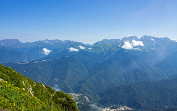 istock green mountain slopes and white clouds against a blue clear sky 1736849846