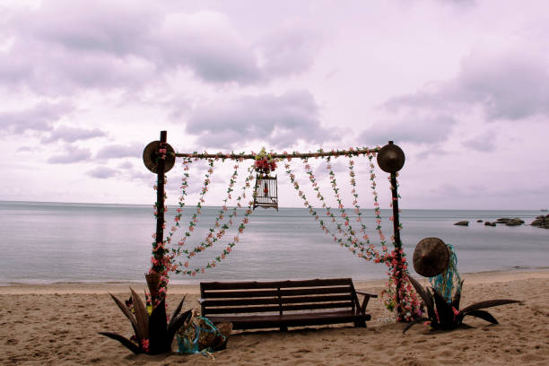 Koh Samui, Thailand - July 10, 2018: Wedding ceremony on the beach of Koh Samui, Thailand