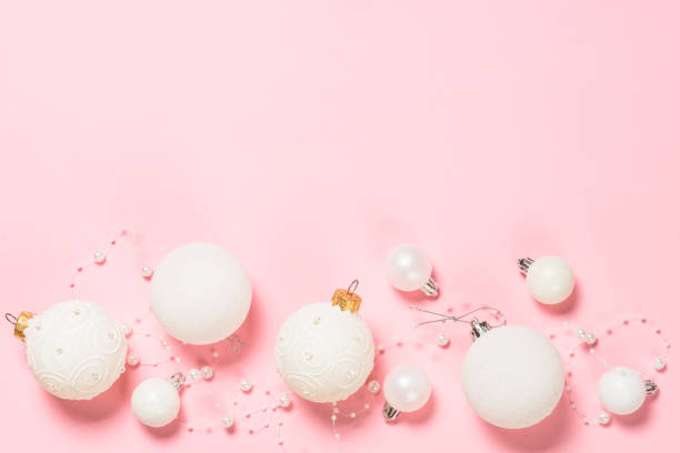 istock Christmas pink flat lay background with holiday decorations. 1736852591