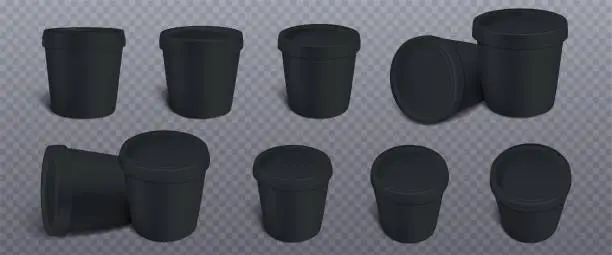 Vector illustration of Realistic set of black food containers