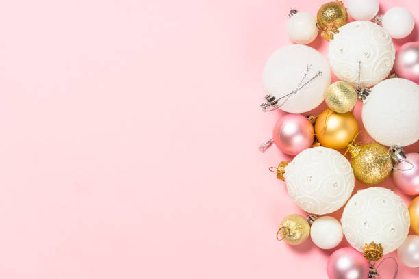 istock Christmas pink flat lay background with holiday decorations. 1736853782