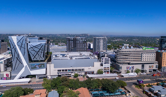 Rosebank seen with the Shopping Mall called The Zone and the Holiday Inn hotel in Johannesburg