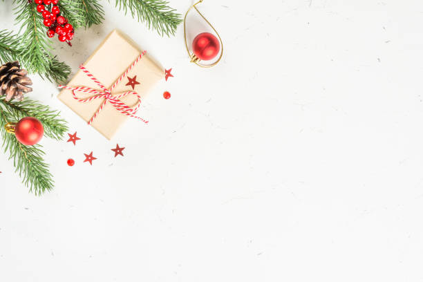 istock Christmas flat lay background with present box and decorations. 1736858633