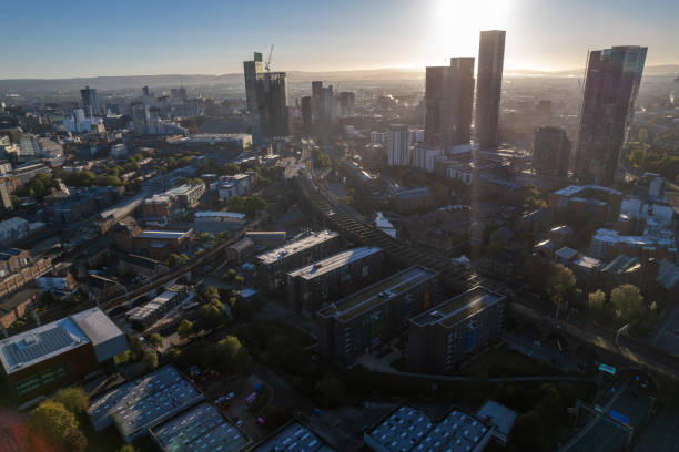 istock Manchester City Centre Drone Aerial View Above Building Work Skyline Construction Blue Sky 2023 Deansgate 1736862465