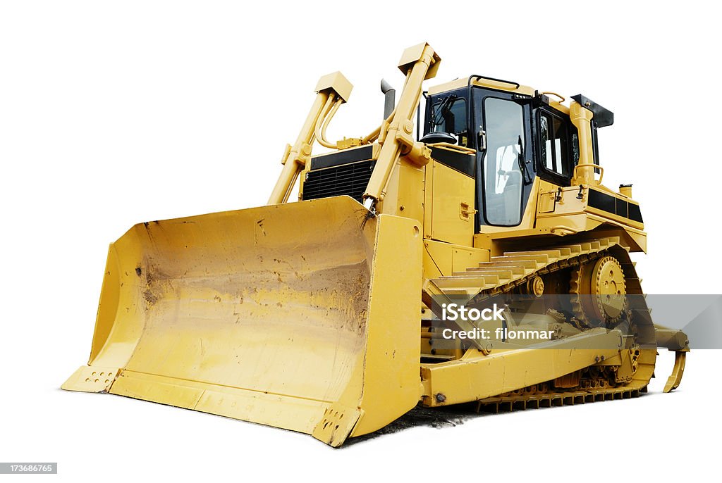 Bulldozer Heavy construction machine in mint condition - isolated on white with soft shadow + clipping path Bulldozer Stock Photo