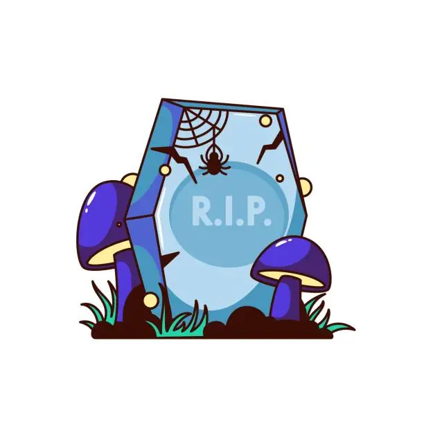 Vector illustration of Groovy Halloween Grave in Cemetery