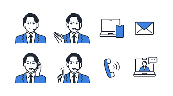 Call center operator male simple vector icon illustration set material