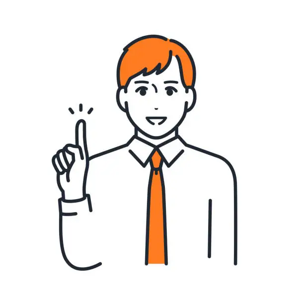 Vector illustration of A simple vector illustration of a young businessman pointing and explaining