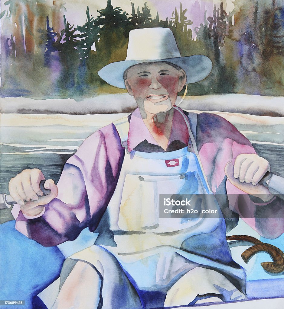 Viejo Hombre en un barco de remos - Ilustración de stock de Estilos de vida libre de derechos