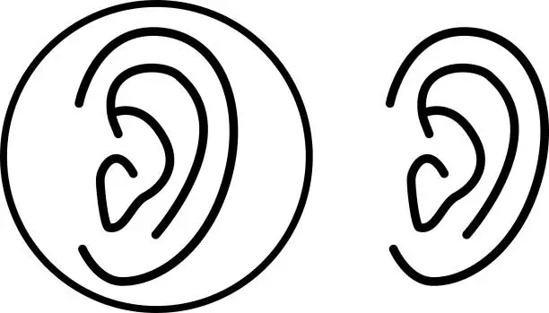 Vector illustration of Ear icon on white background, audio, music, flat, minimalistic.Ear vector icon, a symbol of hearing. Simple flat design for web application or mobile application