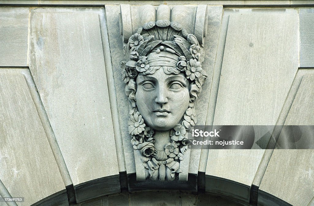 Greek Mask Architectural Element "Decorating the US Botanical Gardens, representation of a Greek goddess over an entranceway" Smithsonian Institution Stock Photo