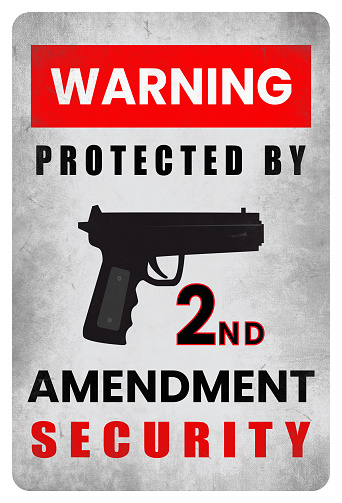 Protected By The Second Amendment Security Sign. Warning Sign, Stickers to Protect Property, Land, Business, Office, Farmhouse, House, Yard. Weapon Symbol To Warn Thief, Trespasser, and Intruders.