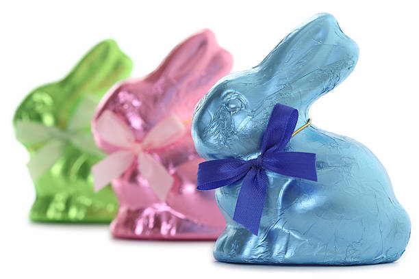Easter Decoration with Chocolate Easter Bunny and Eggs on Rustic Background
