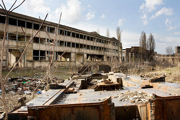 istock Destroyed industrial building on crisis time 173693350