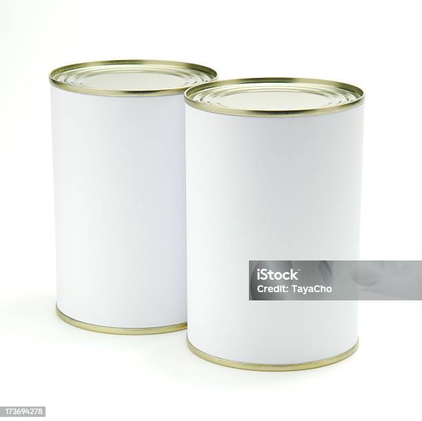 Dwa Tin Puszki - zdjęcia stockowe i więcej obrazów Bez ludzi - Bez ludzi, Białe tło, Dwa przedmioty