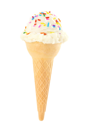 Vanilla ice cream cone with multicolored sprinkles