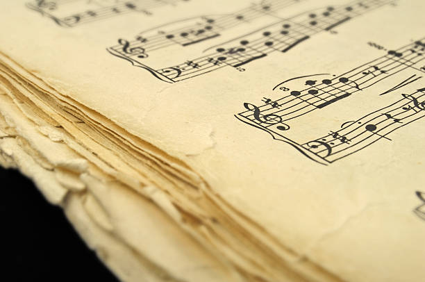 musical notebook "close up of music notes in sepia tone, shallow depth of field" ludwig van beethoven stock pictures, royalty-free photos & images