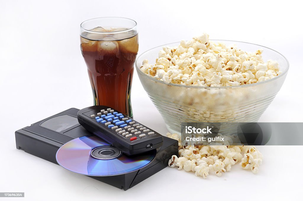 popcorn and movie  DVD Stock Photo