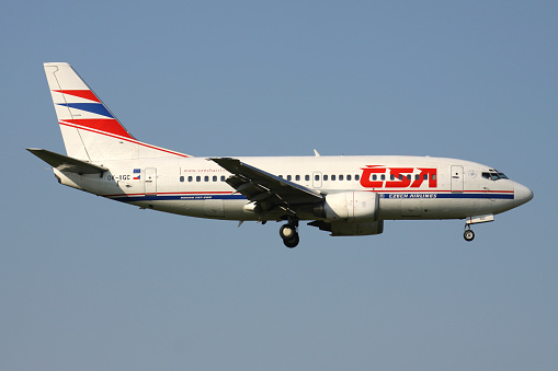 Oberglatt, Switzerland - June 27, 2011: CSA Czech Airlines Boeing 737-500 with registration OK-XGC on short final for runway 14 of Zurich Airport.