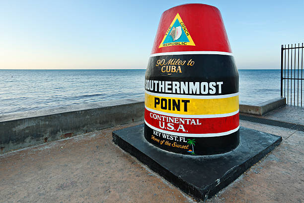 Colorful seaside Key West landmark marks southern tip of USA stock photo