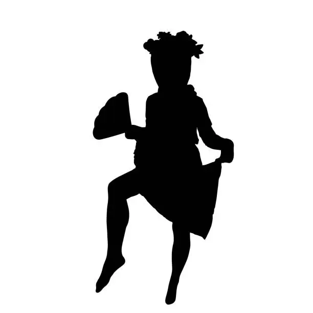 Vector illustration of Woman with a fan, black silhouette figure.