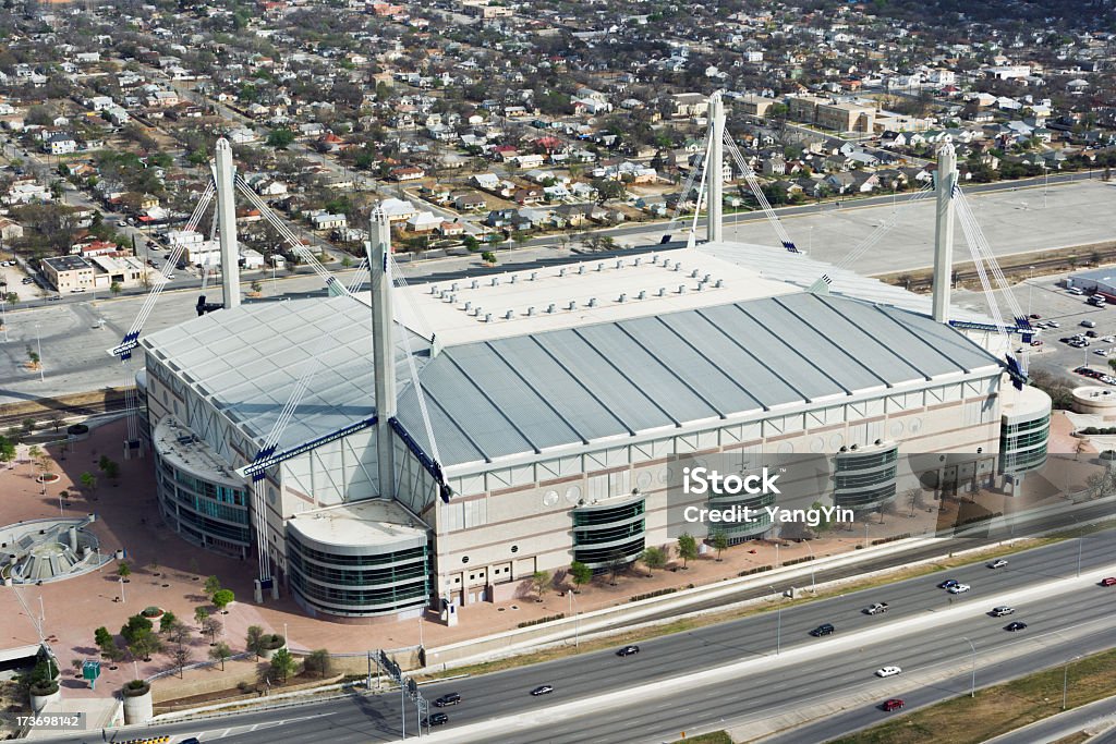 Cityscape with Stadium, San Antonio Horizontal high angle view looking down at a section of the San Antonio, Texas cityscape, including a stadium, freeway roads, and small commercial and residential areas.  San Antonio - Texas Stock Photo