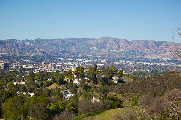 San Fernando Valley West View of San Fernando Valley west as seen from mountains south of Ventura Blvd in Los Angeles, CA woodland hills los angeles stock pictures, royalty-free photos & images