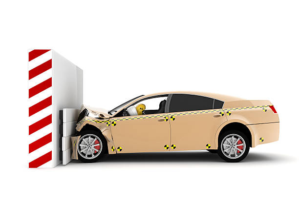 A car crash test running into wall Crash Test- Road traffic safety. crash test dummy stock pictures, royalty-free photos & images