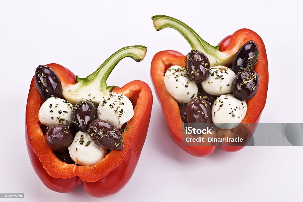 Griechischer Salat aus Roter Paprika - Lizenzfrei Essen am Tisch Stock-Foto
