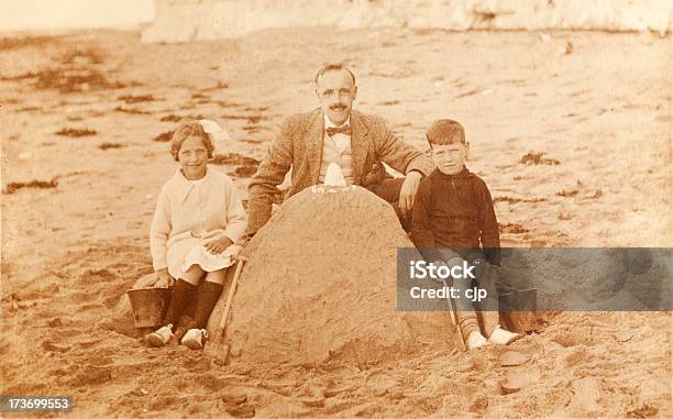 Father And Children At Beach Stock Photo - Download Image Now - 1920-1929, Family, Photographic Print