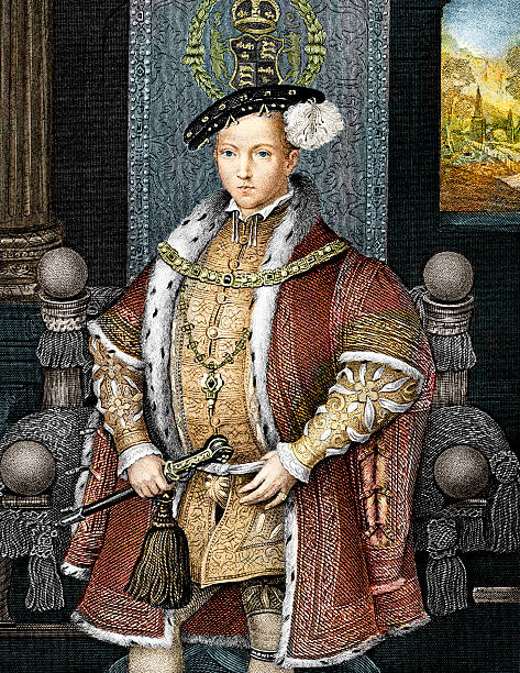 에드워드 6 - tudor style king engraved image portrait stock illustrations