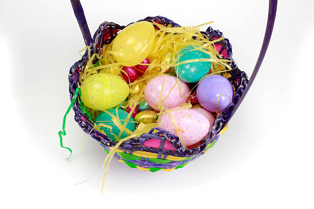 istock Colorful Easter basket isolated on white detail 173700462