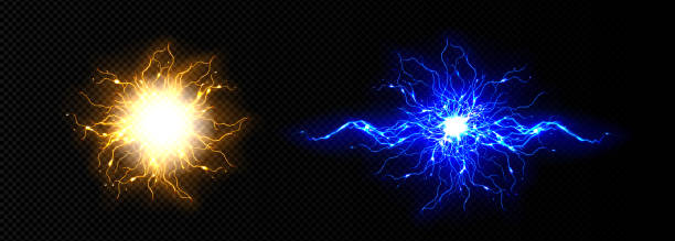 ilustrações de stock, clip art, desenhos animados e ícones de realistic set of lightning bolts - strike