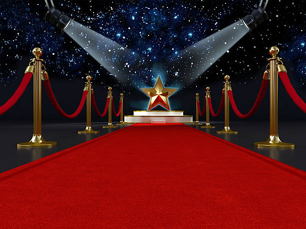 tapete vermelho com estrelas - star shape hollywood california gold three dimensional shape imagens e fotografias de stock