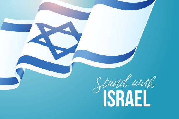 bendera israel dengan bintang daud terisolasi dengan latar belakang biru. template desain banner. ilustrasi vektor - bendera israel ilustrasi stok