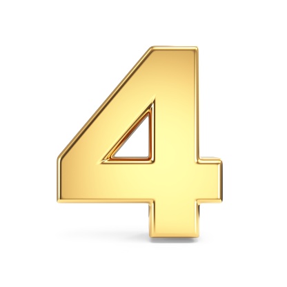 Simple gold font Number 4 FOUR 3D rendering illustration isolated on white background