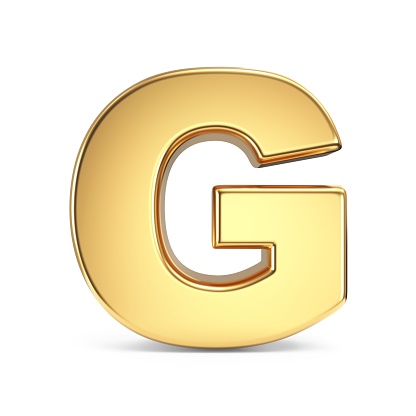Simple gold font Letter G 3D rendering illustration isolated on white background