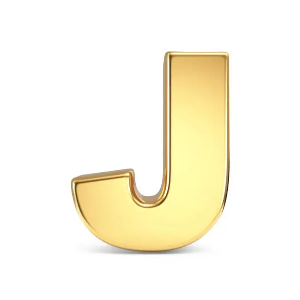 Simple gold font Letter J 3D rendering illustration isolated on white background