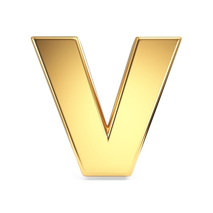 Simple gold font Letter V 3D rendering illustration isolated on white background