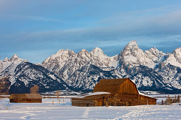 john moulton barn (нп) гранд-титон - landscaped landscape winter usa стоковые фото и изображения