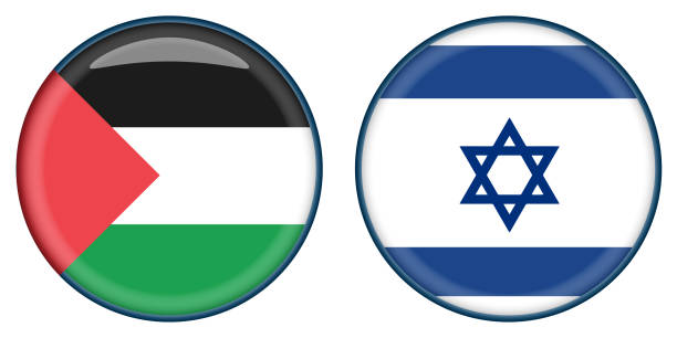 Israeli and Palestine 3D Rounded Flag buttons. Button in shape of palestina official state flag and Israel national flag. vector illustration Israeli and Palestine 3D Rounded Flag buttons. Button in shape of palestina official state flag and Israel national flag. vector illustration palestinian flag stock illustrations