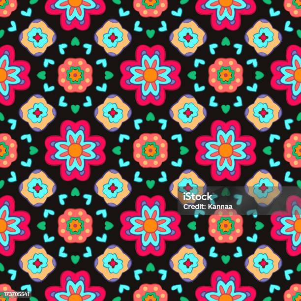 Geometric Flower Abstract Colorful Pattern On Black Background Stock Illustration - Download Image Now