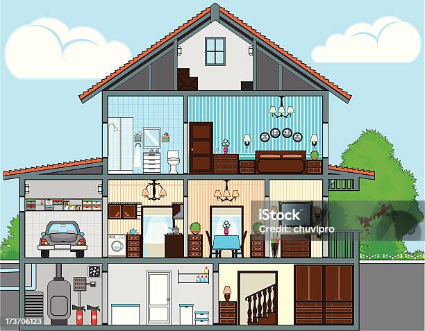 Cutaway Of House Stock Illustration - Download Image Now - House, Cutaway Drawing, Illustration