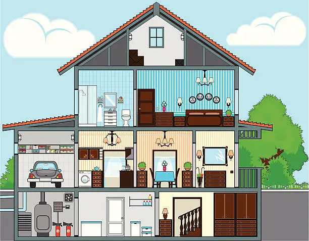 Vector illustration of Cutaway of house