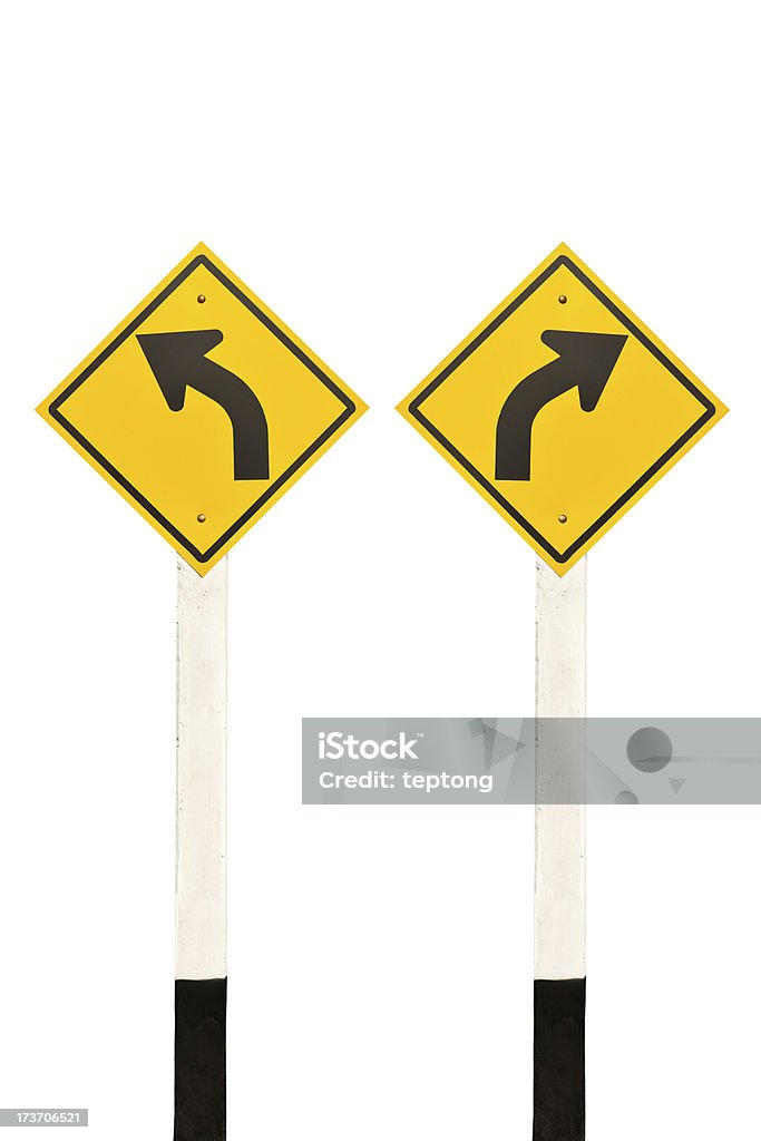 Левый и правый Округлые дорожного указателя - Стоковые фото Дорожный знак роялти-фри